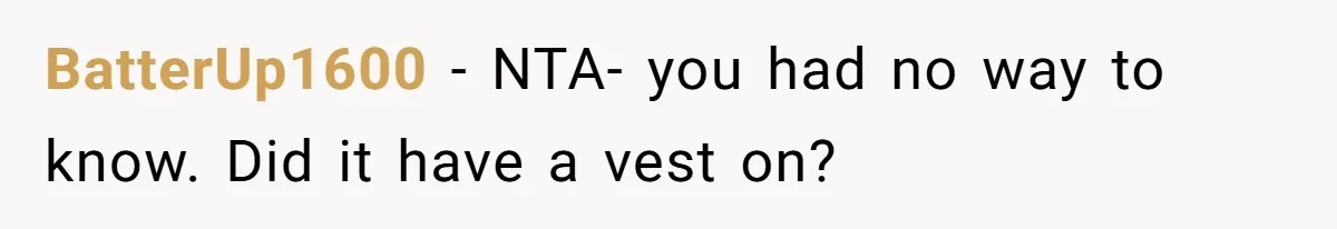 BatterUp1600 − NTA- you had no way to know. Did it have a vest on?