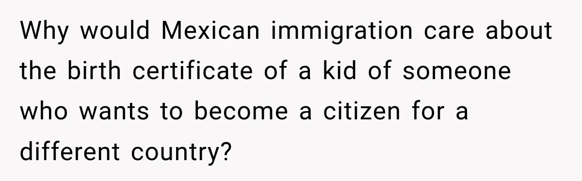 Why would Mexican immigration care about the birth certificate of a kid of someone who wants to become a citizen for a different country?