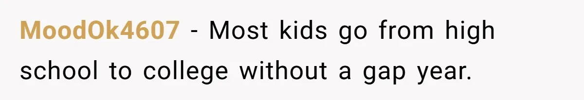 MoodOk4607 − Most kids go from high school to college without a gap year.
