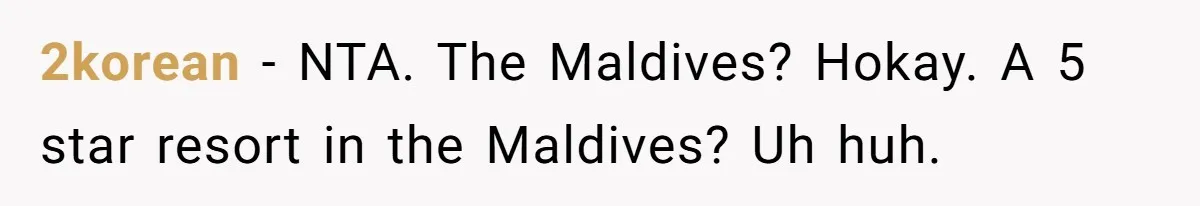 2korean − NTA. The Maldives? Hokay. A 5 star resort in the Maldives? Uh huh.