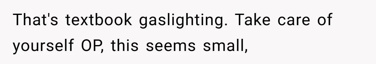That's textbook gaslighting. Take care of yourself OP, this seems small,
