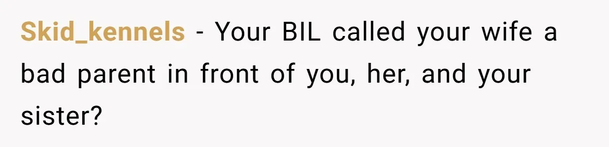 Skid_kennels − Your BIL called your wife a bad parent in front of you, her, and your sister?