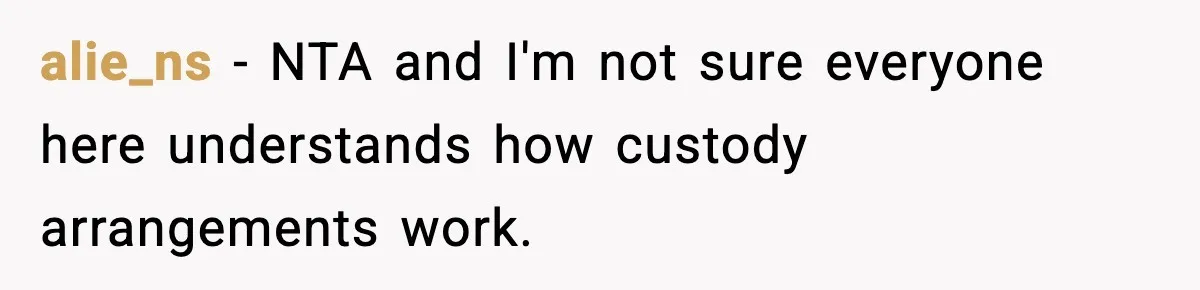 alie_ns − NTA and I'm not sure everyone here understands how custody arrangements work.
