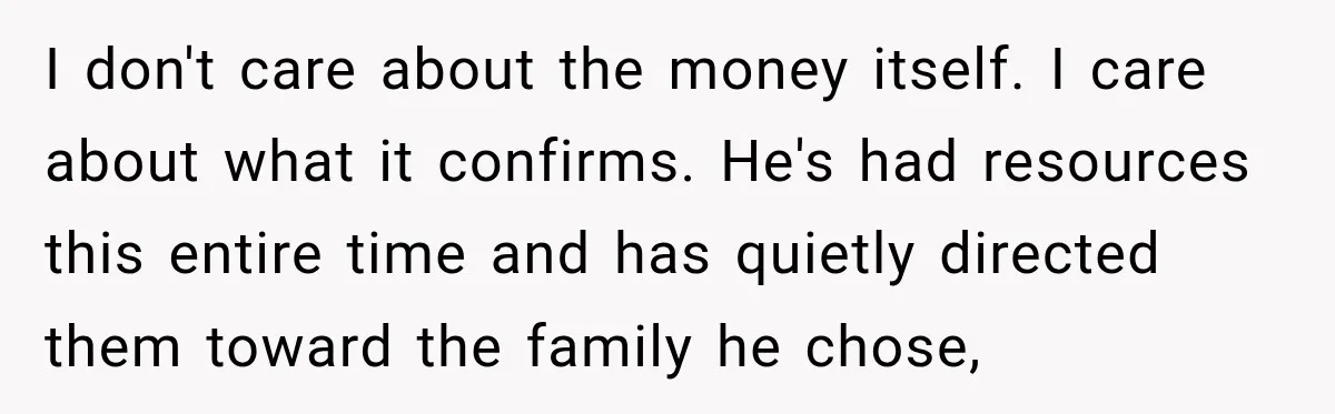 His Father’s Accidental Voice Message Confirmed What He’d Suspected for 30 Years I don't care about the money itself. I care about what it confirms. He's had resources this entire time and has quietly directed them toward the family he chose,