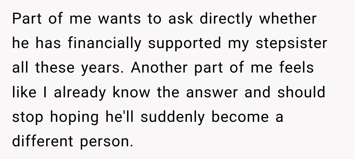 His Father’s Accidental Voice Message Confirmed What He’d Suspected for 30 Years Part of me wants to ask directly whether he has financially supported my stepsister all these years. Another part of me feels like I already know the answer and should...