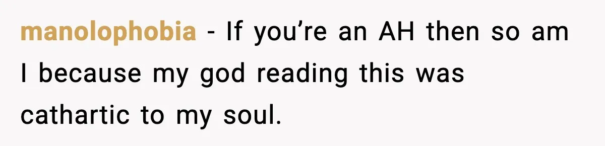 manolophobia − If you’re an AH then so am I because my god reading this was cathartic to my soul.