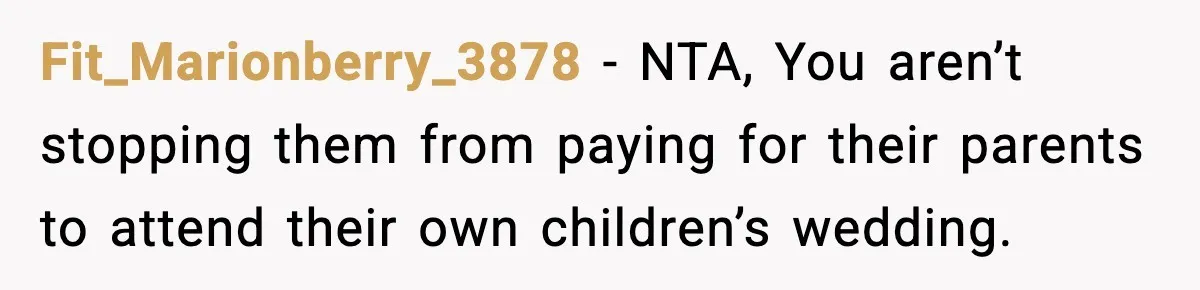 Fit_Marionberry_3878 − NTA, You aren’t stopping them from paying for their parents to attend their own children’s wedding.