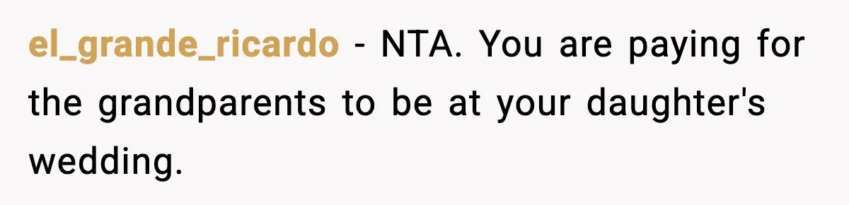 el_grande_ricardo − NTA. You are paying for the grandparents to be at your daughter's wedding.