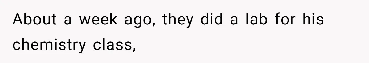 About a week ago, they did a lab for his chemistry class,