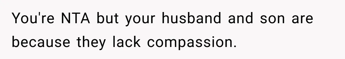 You're NTA but your husband and son are because they lack compassion.