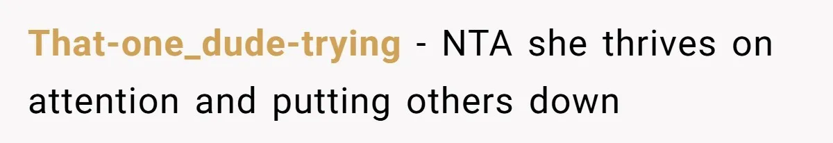 That-one_dude-trying − NTA she thrives on attention and putting others down