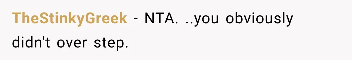 TheStinkyGreek − NTA. ..you obviously didn't over step.