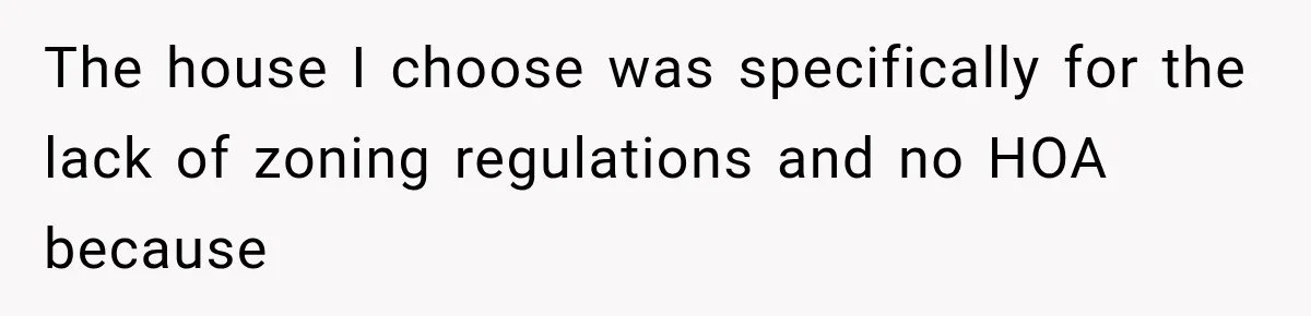 The house I choose was specifically for the lack of zoning regulations and no HOA because