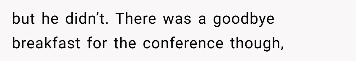 Wife’s Gut Feeling Explodes After Meeting Husband’s “Like A Sister” Colleague — Now Planning To Leave but he didn’t. There was a goodbye breakfast for the conference though,