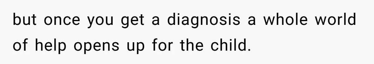but once you get a diagnosis a whole world of help opens up for the child.