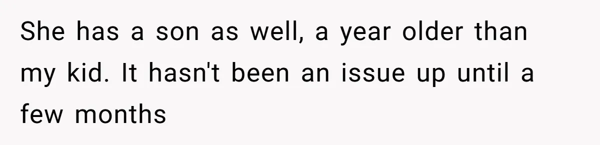 She has a son as well, a year older than my kid. It hasn't been an issue up until a few months