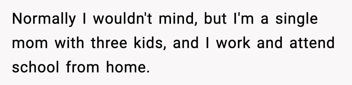 Normally I wouldn't mind, but I'm a single mom with three kids, and I work and attend school from home.