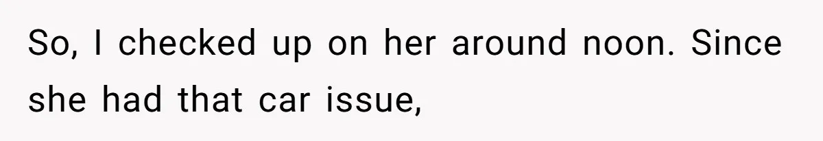 So, I checked up on her around noon. Since she had that car issue,