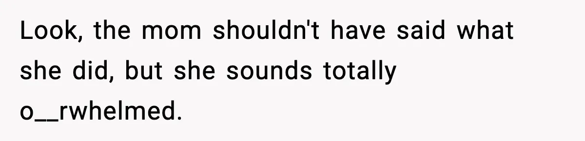 Look, the mom shouldn't have said what she did, but she sounds totally o__rwhelmed.