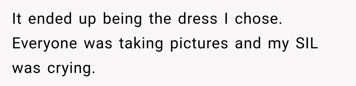 It ended up being the dress I chose. Everyone was taking pictures and my SIL was crying.