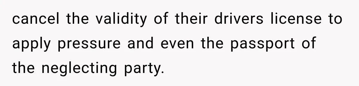 cancel the validity of their drivers license to apply pressure and even the passport of the neglecting party.