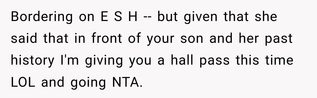 Sister-In-Law Insults A Toddler’s Weight, Mom Fires Back With A Brutal Dose Of Her Own Medicine Bordering on E S H -- but given that she said that in front of your son and her past history I'm giving you a hall pass this time LOL...