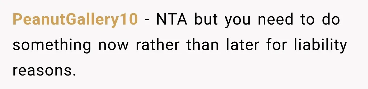 PeanutGallery10 − NTA but you need to do something now rather than later for liability reasons.