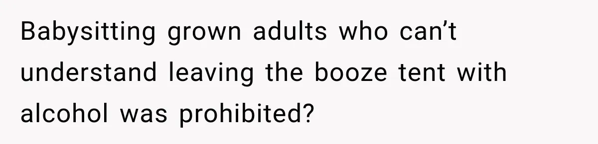 Babysitting grown adults who can’t understand leaving the booze tent with alcohol was prohibited?