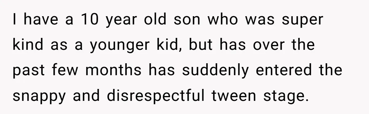 I have a 10 year old son who was super kind as a younger kid, but has over the past few months has suddenly entered the snappy and disrespectful tween...