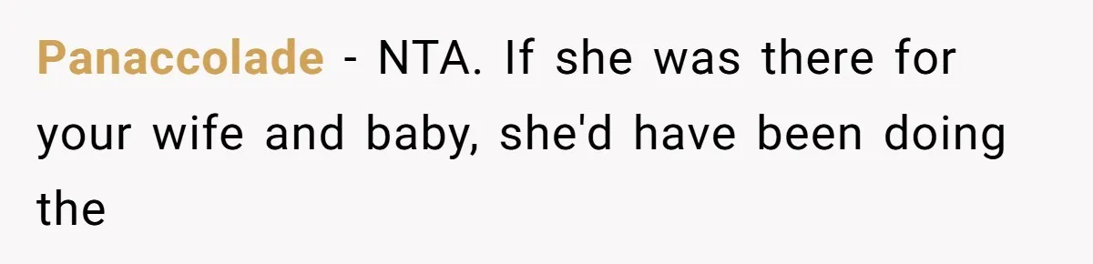 New Dad Applauded For Evicting Entitled Mother-in-Law Who Ambushed Their Postpartum Healing Week Panaccolade − NTA. If she was there for your wife and baby, she'd have been doing the