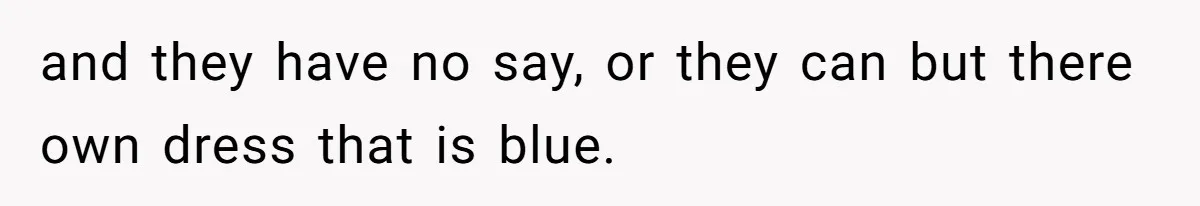 Bride Threatens to Boot Sister-In-Law Who Complained About A Free Bridesmaid Dress and they have no say, or they can but there own dress that is blue.