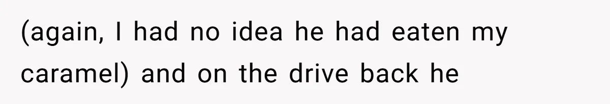 (again, I had no idea he had eaten my caramel) and on the drive back he