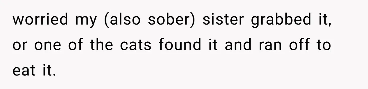 worried my (also sober) sister grabbed it, or one of the cats found it and ran off to eat it.