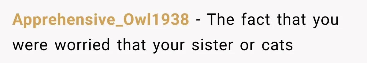 Apprehensive_Owl1938 − The fact that you were worried that your sister or cats