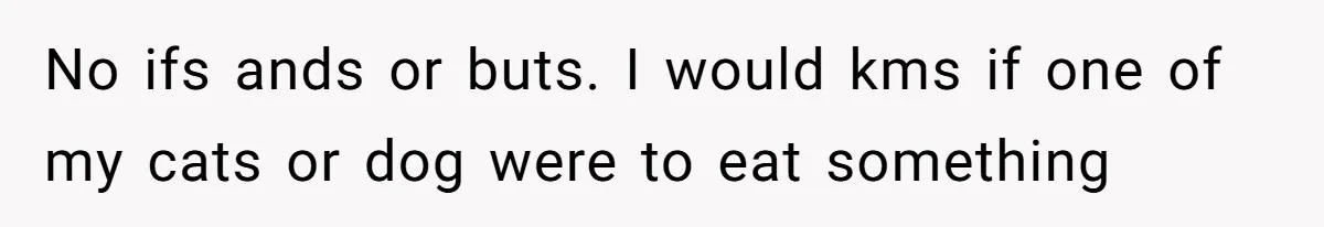 No ifs ands or buts. I would kms if one of my cats or dog were to eat something