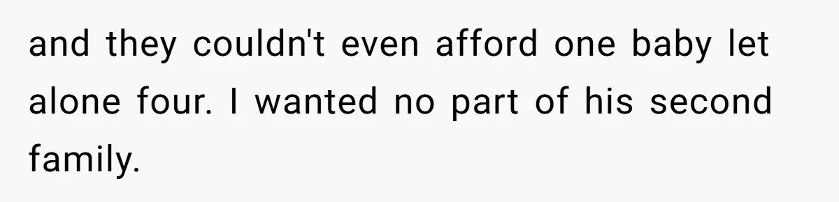 and they couldn't even afford one baby let alone four. I wanted no part of his second family.