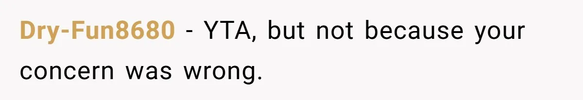 Dry-Fun8680 − YTA, but not because your concern was wrong.