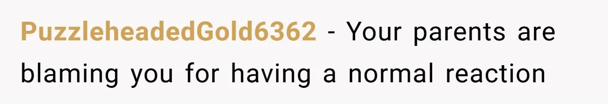 PuzzleheadedGold6362 − Your parents are blaming you for having a normal reaction
