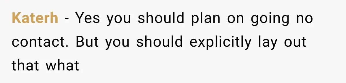 Katerh − Yes you should plan on going no contact. But you should explicitly lay out that what