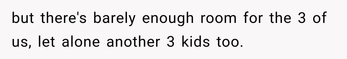 but there's barely enough room for the 3 of us, let alone another 3 kids too.
