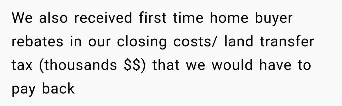 We also received first time home buyer rebates in our closing costs/ land transfer tax (thousands $$) that we would have to pay back