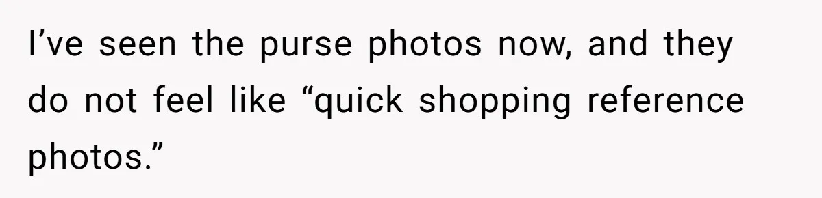 I’ve seen the purse photos now, and they do not feel like “quick shopping reference photos.”