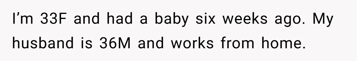 I’m 33F and had a baby six weeks ago. My husband is 36M and works from home.
