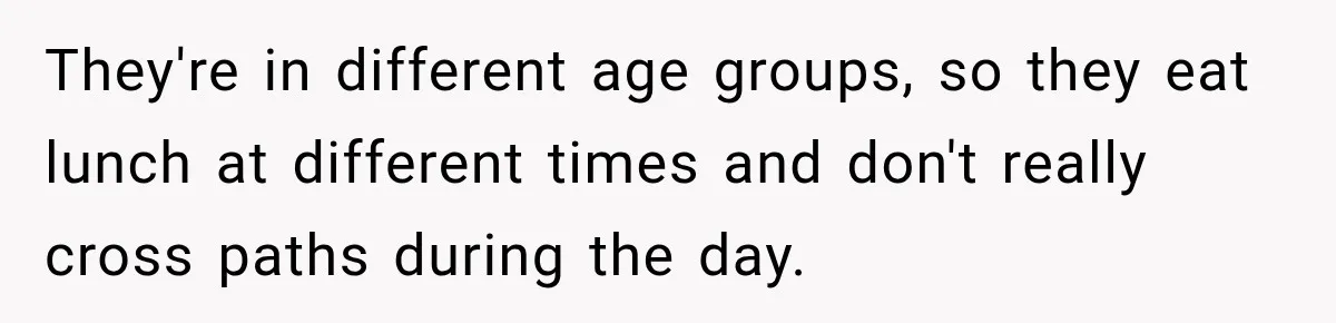 They're in different age groups, so they eat lunch at different times and don't really cross paths during the day.