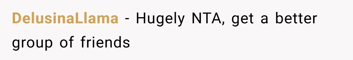 DelusinaLlama − Hugely NTA, get a better group of friends