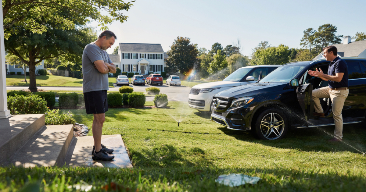 Homeowner Turns On the Sprinklers After Yoga Clients Keep Parking on the Lawn