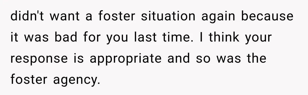 Parents Blamed Their Son For Ruining Their Foster Dream, Years Later They Still Haven’t Let It Go didn't want a foster situation again because it was bad for you last time. I think your response is appropriate and so was the foster agency.