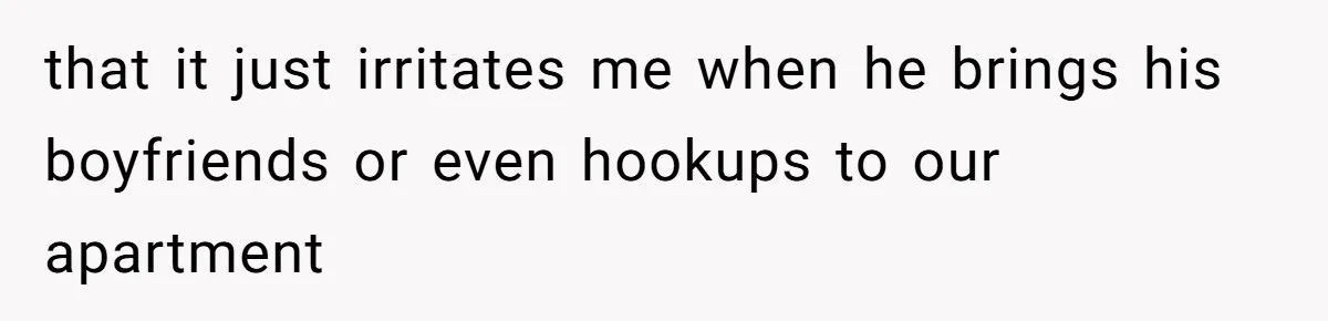that it just irritates me when he brings his boyfriends or even hookups to our apartment
