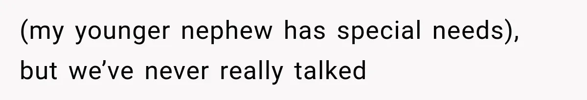 (my younger nephew has special needs), but we’ve never really talked