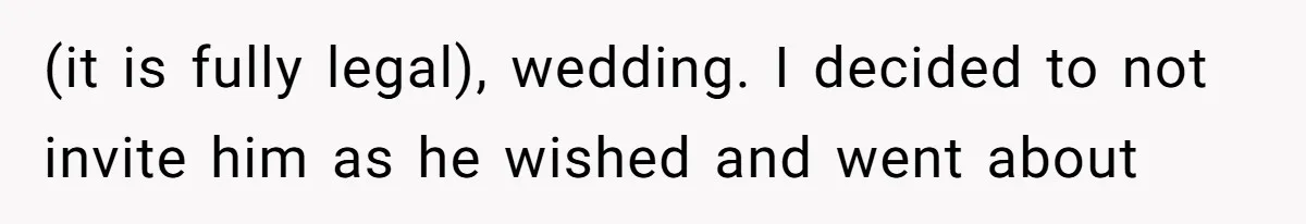 Stepfather Calls Her Marriage “Illegal,” Then Ruins the Wedding He Swore He’d Never Attend (it is fully legal), wedding. I decided to not invite him as he wished and went about